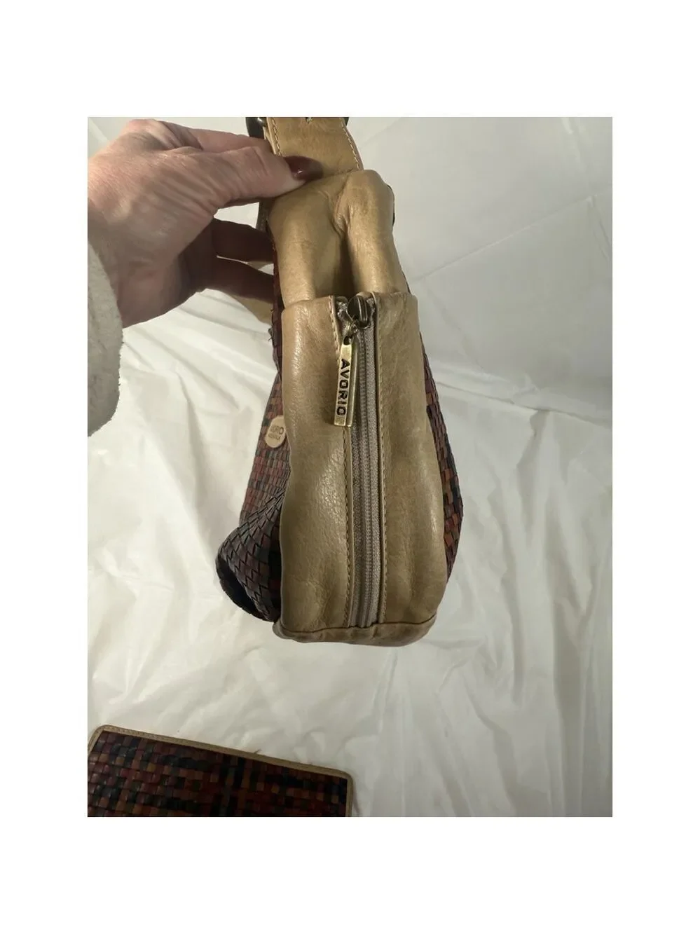 Vintage Avorio Leather Woven Hobo Bag Purse with matching wallet